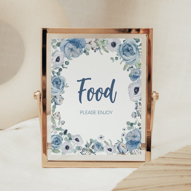 Blue Baby in Bloom Baby Shower Food Poster (Dusty Blue Wildflower Baby Shower Food Sign)