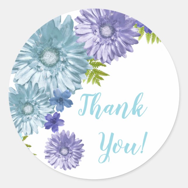 Blue Baby In Bloom Brunch Shower Thank You Classic Round Sticker (Front)