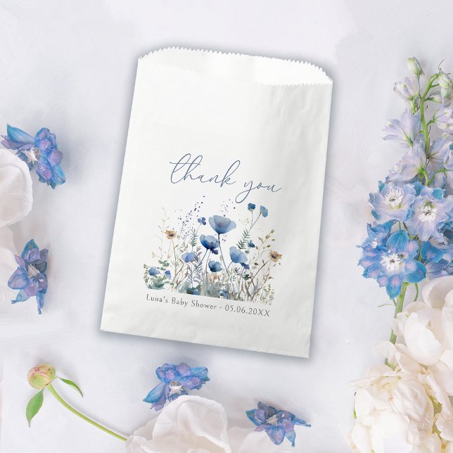 Blue Baby In Bloom Floral Wildflower Baby Shower Favour Bag (Creator Uploaded)