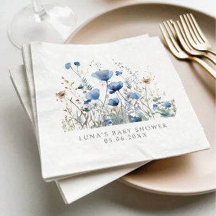 Blue Baby In Bloom Floral Wildflower Baby Shower Napkin