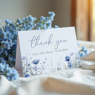 Blue Baby In Bloom Floral Wildflower Baby Shower Thank You Card