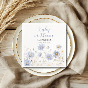 Blue Baby In Bloom Wildflower Boy Baby Shower Napkin