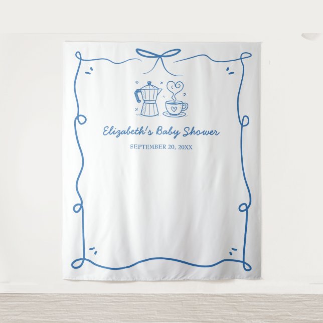 Blue Baby Is Brewing Coffee Baby Shower Tapestry (Front)