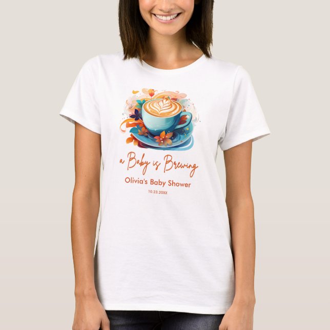 Blue Baby is Brewing Coffee Mum to Be Baby Shower  T-Shirt (Front)