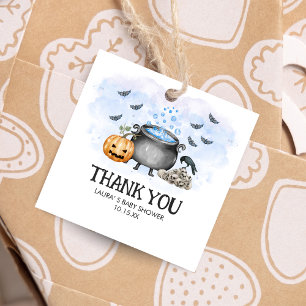 Blue Baby is Brewing Halloween Baby Shower Square Favour Tags