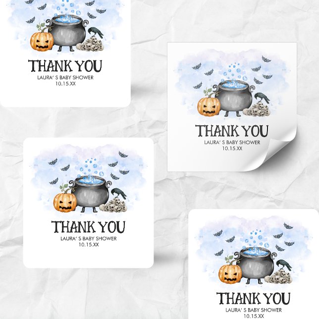 Blue Baby is Brewing Halloween Baby Shower  Square Sticker (Blue Baby is Brewing Halloween Baby Shower Square Favor Tags)