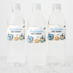 Blue Baby is Brewing Pumpkin Halloween Baby Shower Water Bottle Label