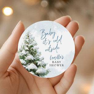 Blue Baby It's Cold Outside Baby Shower Classic Round Sticker