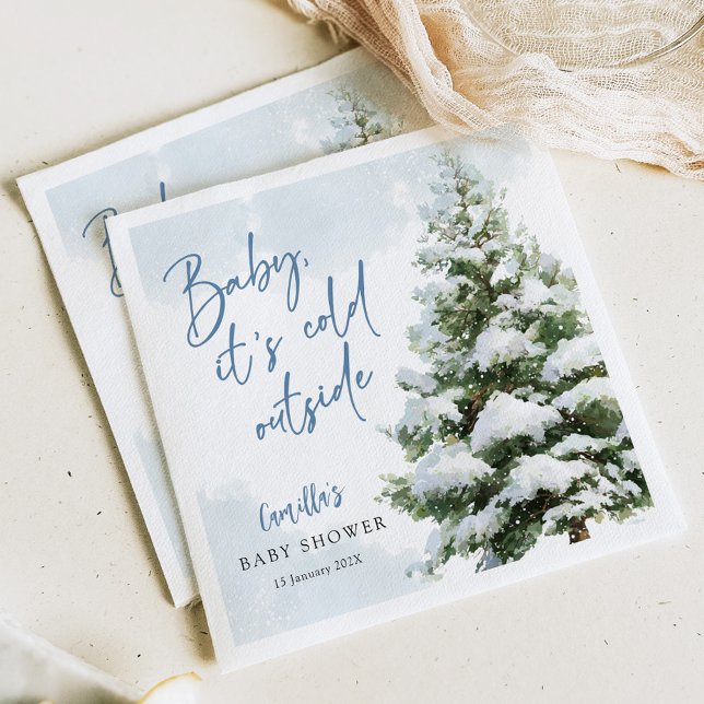Blue Baby It's Cold Outside Baby Shower Napkin (Creator Uploaded)