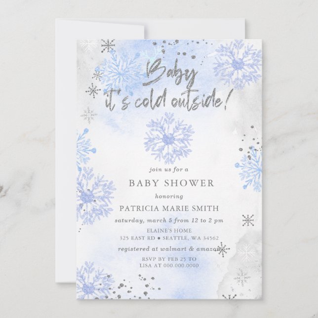 Blue Baby its Cold Outside Winter Baby Shower Invitation (Front)