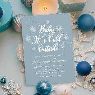 Blue Baby It's Cold Outside Winter Baby Shower Invitation