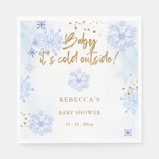 Blue Baby its Cold Outside Winter Baby Shower Napkin (Front)
