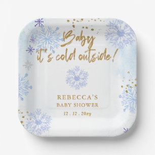 Blue Baby its Cold Outside Winter Baby Shower Paper Plate