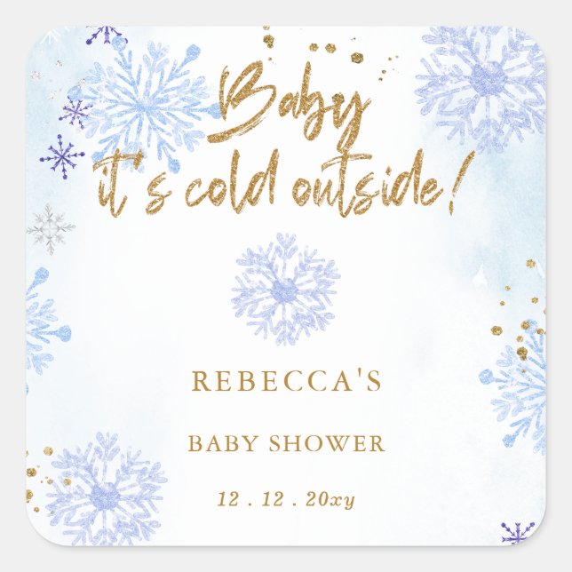 Blue Baby its Cold Outside Winter Baby Shower Square Sticker (Front)
