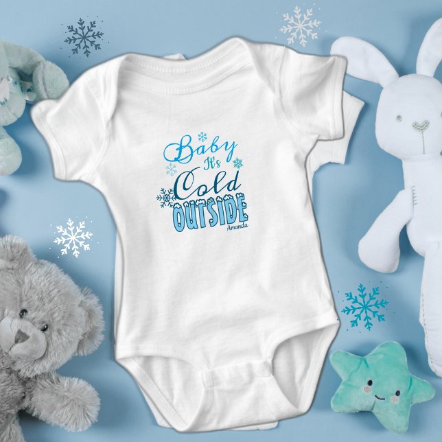 Blue Baby It's Cold Outside Winter Snowflak Baby Bodysuit (Creator Uploaded)