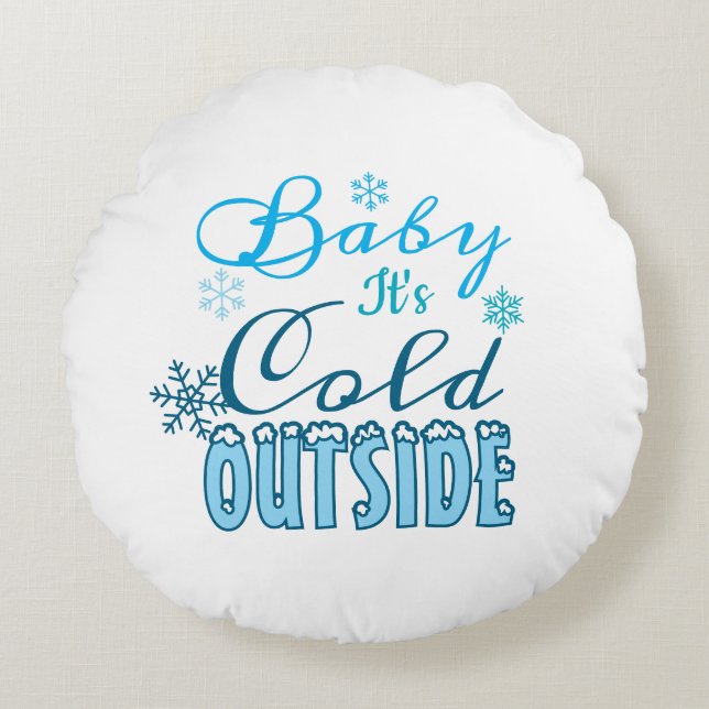 Blue Baby It's Cold Outside Winter Snowflake Kid's Round Cushion (Front)