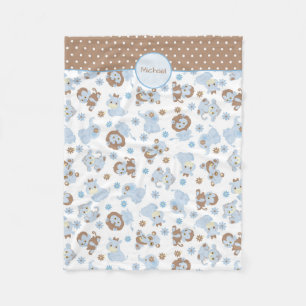 Blue Baby Jungle Animals Pattern Personalised Fleece Blanket