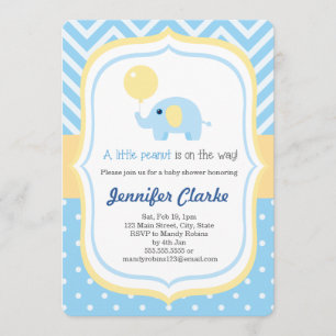 Blue Baby Little Elephant Baby Shower Invitation