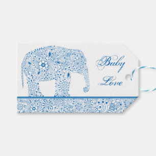 Blue Baby Love Elephant Gift Tag