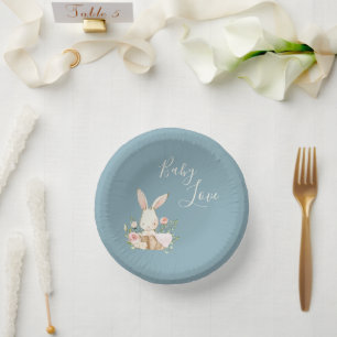 Blue Baby Love Script Baby Shower Paper Bowls Plate
