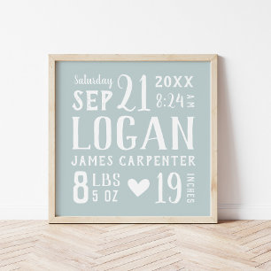 Blue Baby Name and Birth Stats   Editable Colors Poster