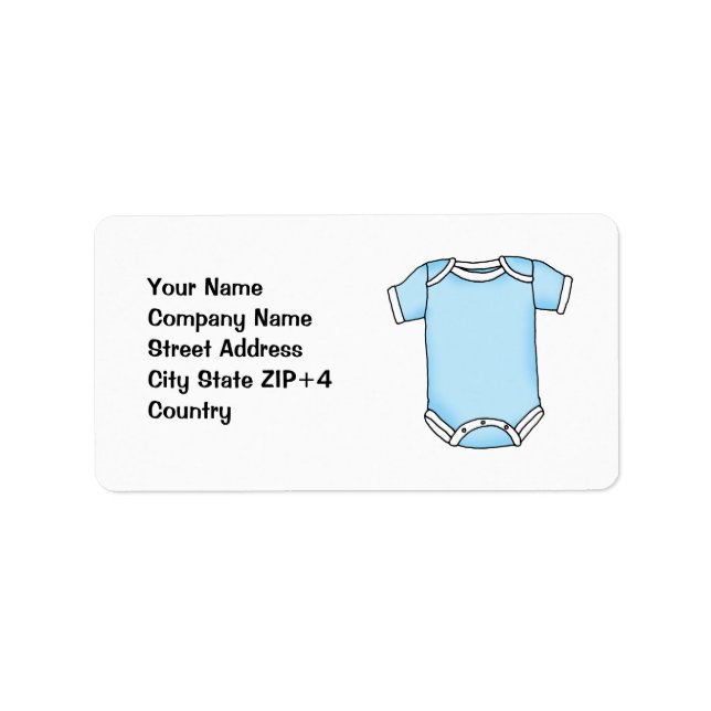 blue baby one piece label (Front)