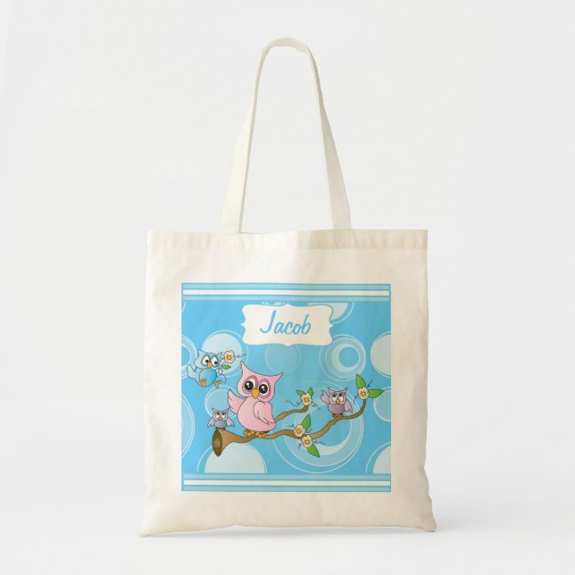 Blue Baby Owl | Baby Boy Tote Bag (Front)