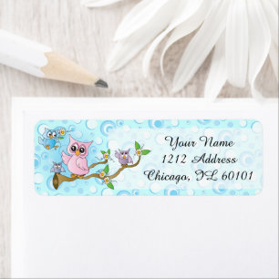 Blue Baby Owl Return Address Label