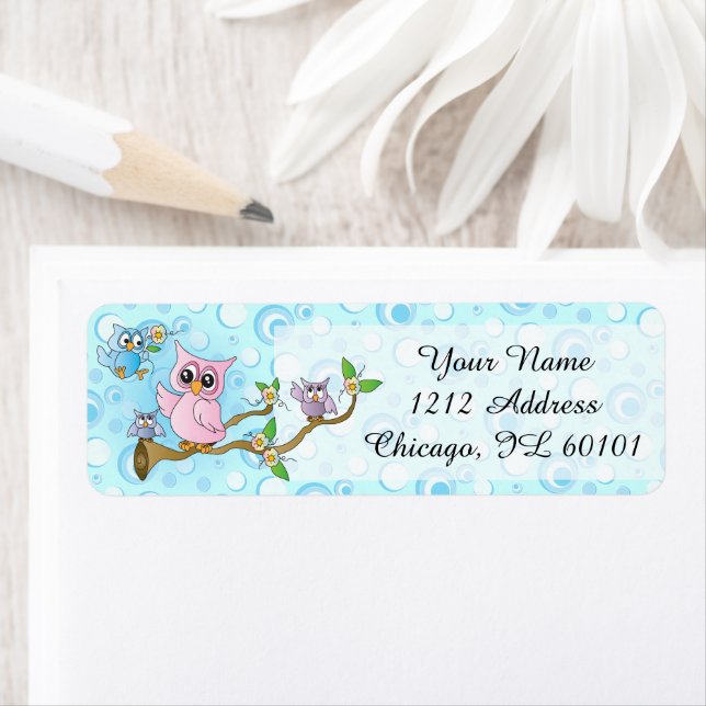 Blue Baby Owl Return Address Label (Insitu)