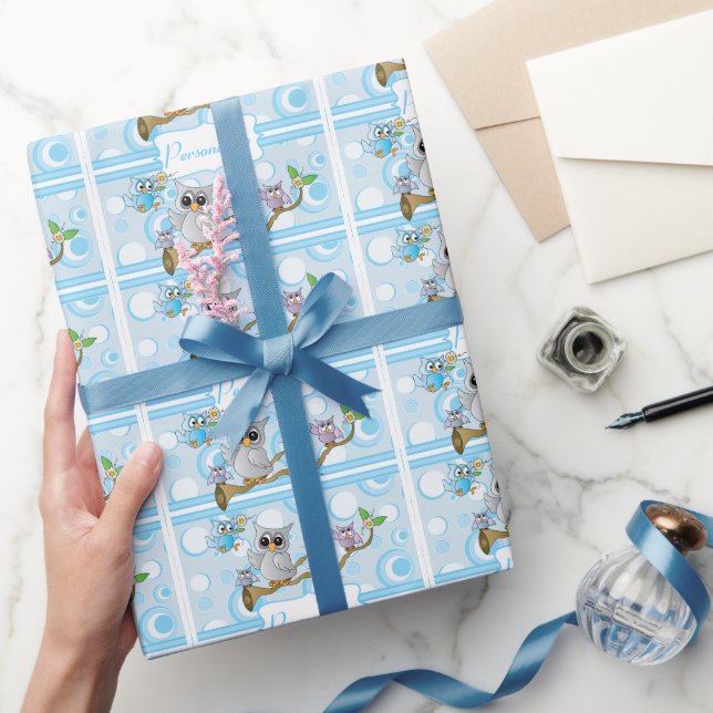 Blue Baby Owl | Shower Theme Wrapping Paper (Gifting)