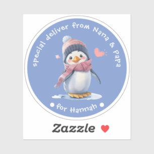 Blue Baby Penguin Christmas for Kids Gift Label