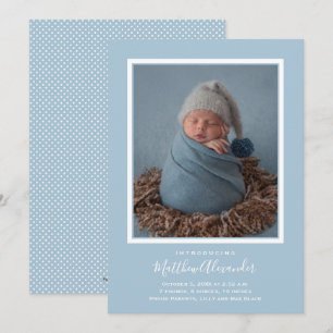 Blue Baby Photo Birth Announcements