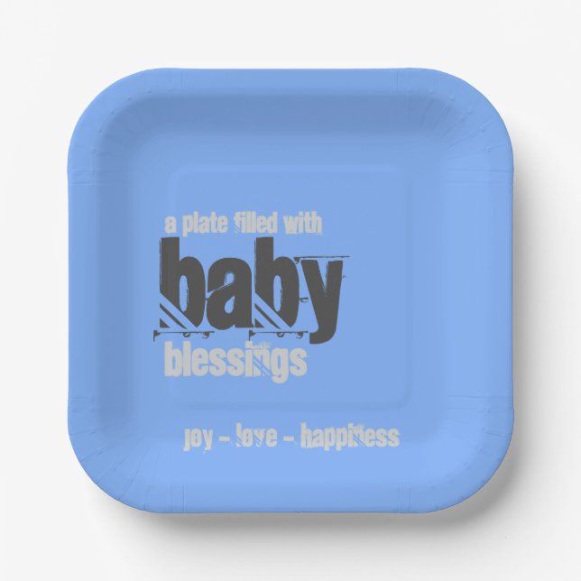 BLUE BABY PLATE of BLESSINGS - Square  (Front)