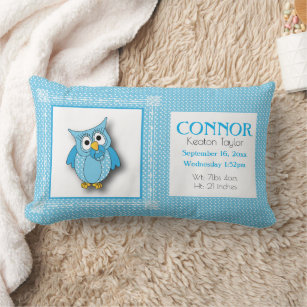 Blue Baby Polka Dot 🦉 Owl Lumbar Cushion