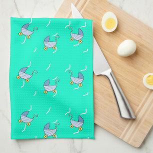Blue baby pram tea towel