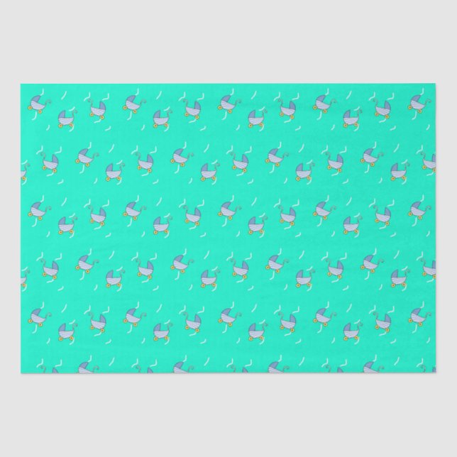 Blue baby pram tissue paper (Front)