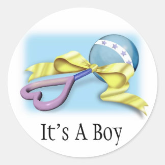 Blue Baby Rattle It's A Boy Classic Round Sticker