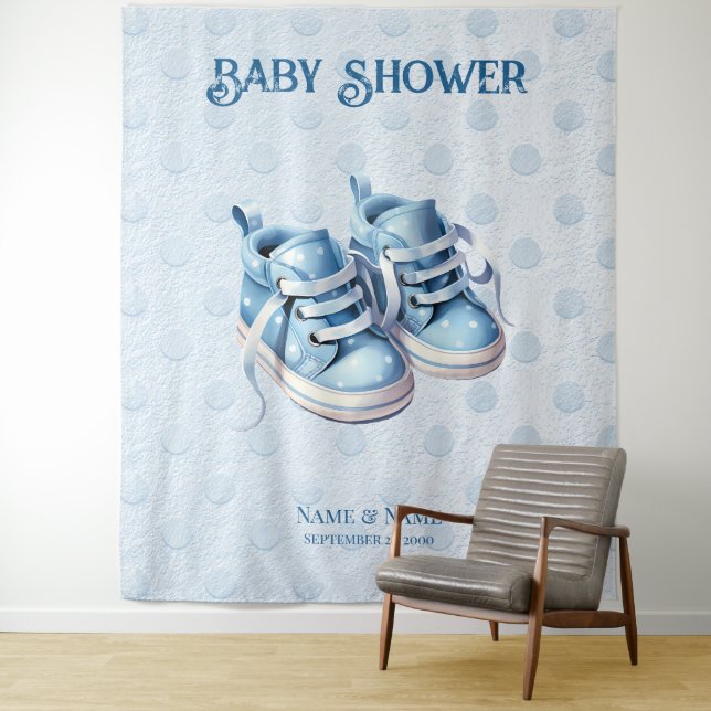Blue Baby Shoes Backdrop Tapestry (In Situ)