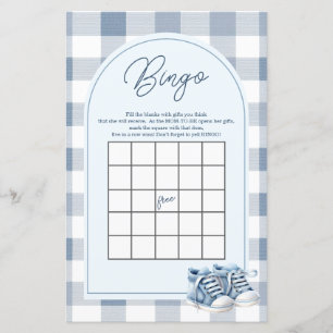 Blue Baby Shoes Gingham Baby Shower Bingo Game