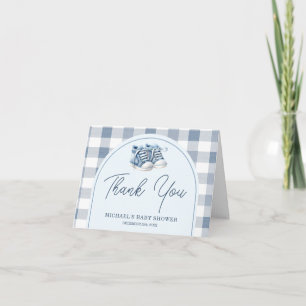 Blue Baby Shoes Gingham Booties Baby Shower Folded Thank You Card