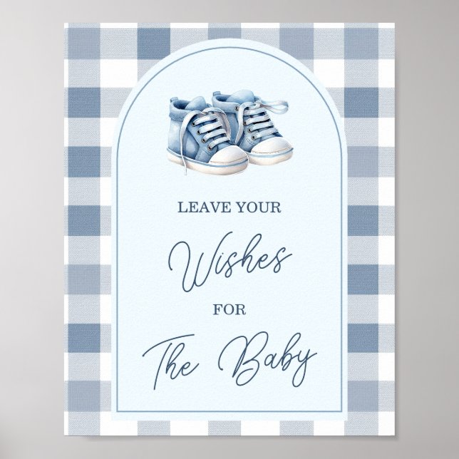 Blue Baby Shoes Gingham Booties Leave Your Wishes Poster (Front)