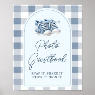 Blue Baby Shoes Gingham Boy Shower Photo Guestbook