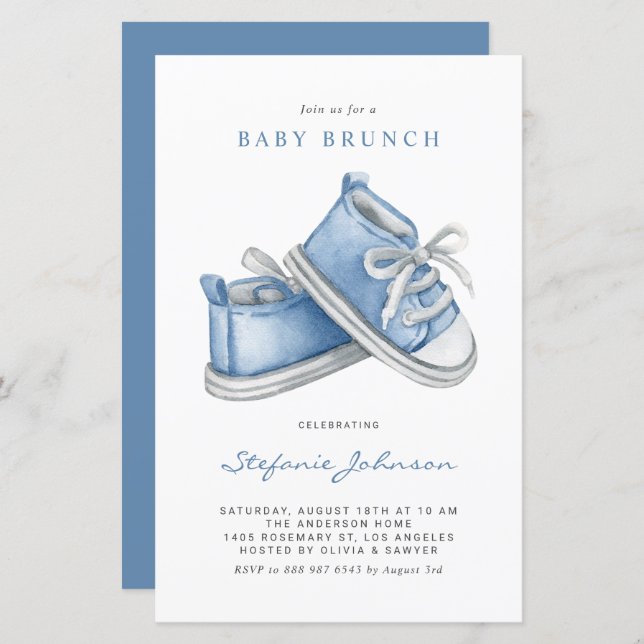 Blue Baby Shoes It's a Boy Baby Brunch Invitation (Front/Back)