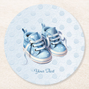 Blue Baby Shoes Paper Coaster
