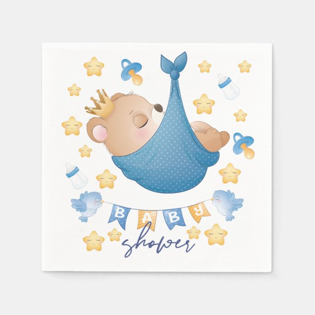 Blue Baby Shower Baby Boy Bear Napkin (Front)