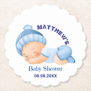 Blue Baby Shower, Baby Boy Shower Paper Coaster