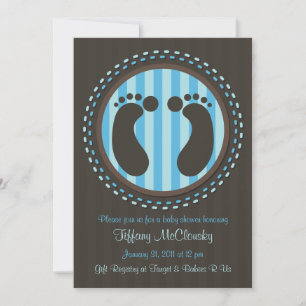 Blue Baby Shower Baby Footprints Invitation