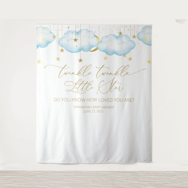 Blue Baby Shower Backdrop, Twinkle Little Star Tapestry (Front)
