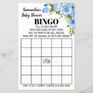 Blue Baby Shower Bingo english spanish game card