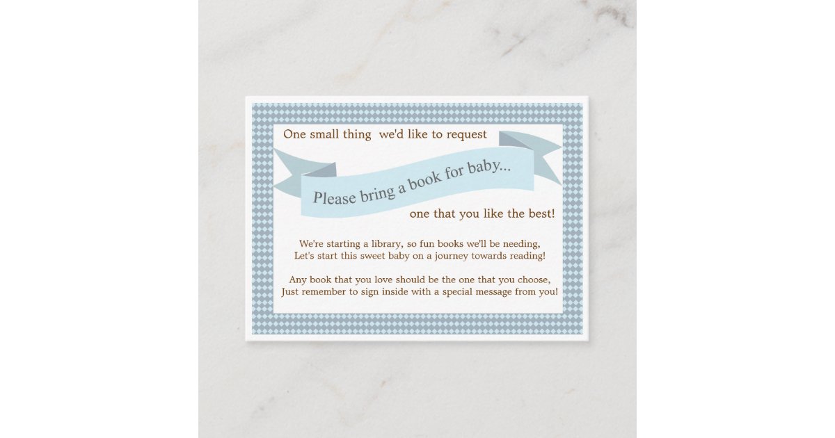 Blue Baby Shower Book Insert Request Card Zazzle